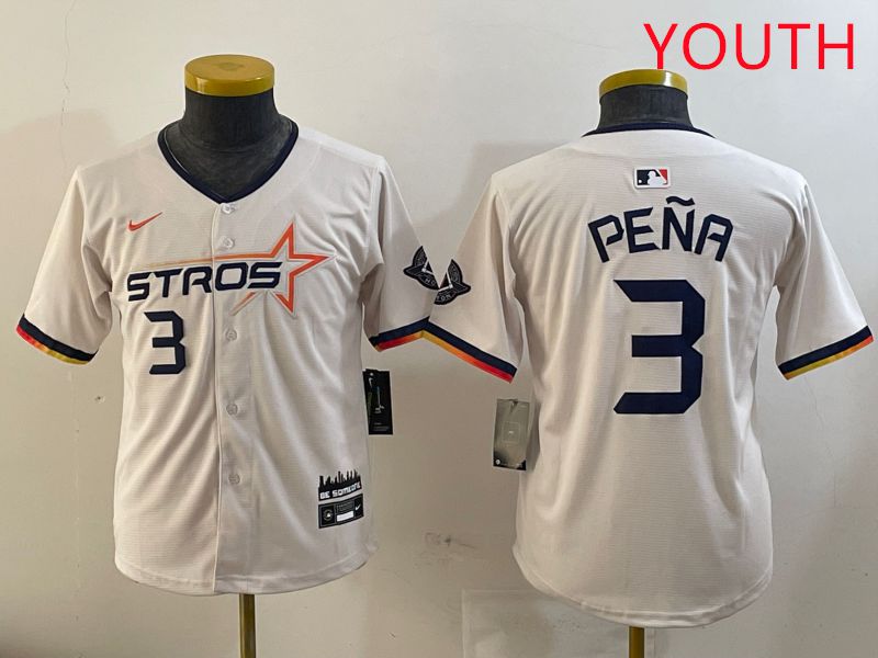 Youth Houston Astros #3 Pena Cream Three generations Joint Name 2025 Nike MLB Jersey style 41111